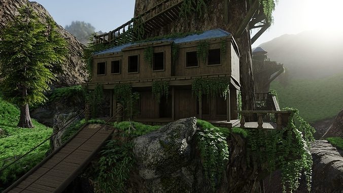 House on Mountain Scene 3D model 4