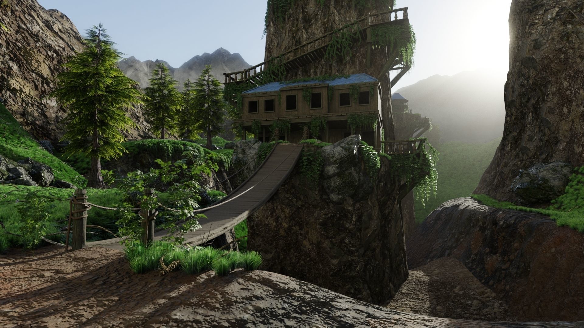 House on Mountain Scene 3D model_1