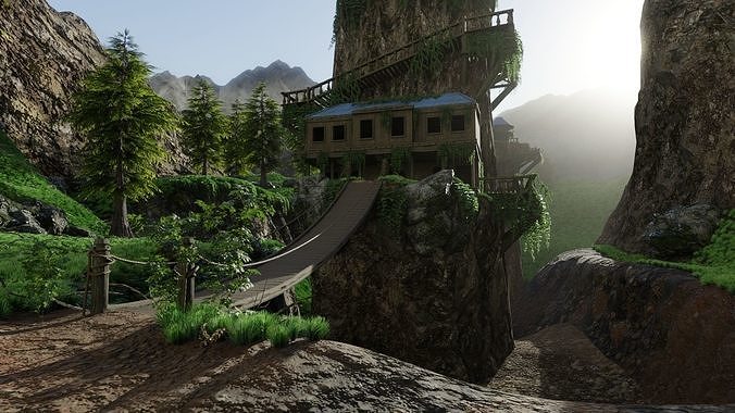 House on Mountain Scene 3D model 2