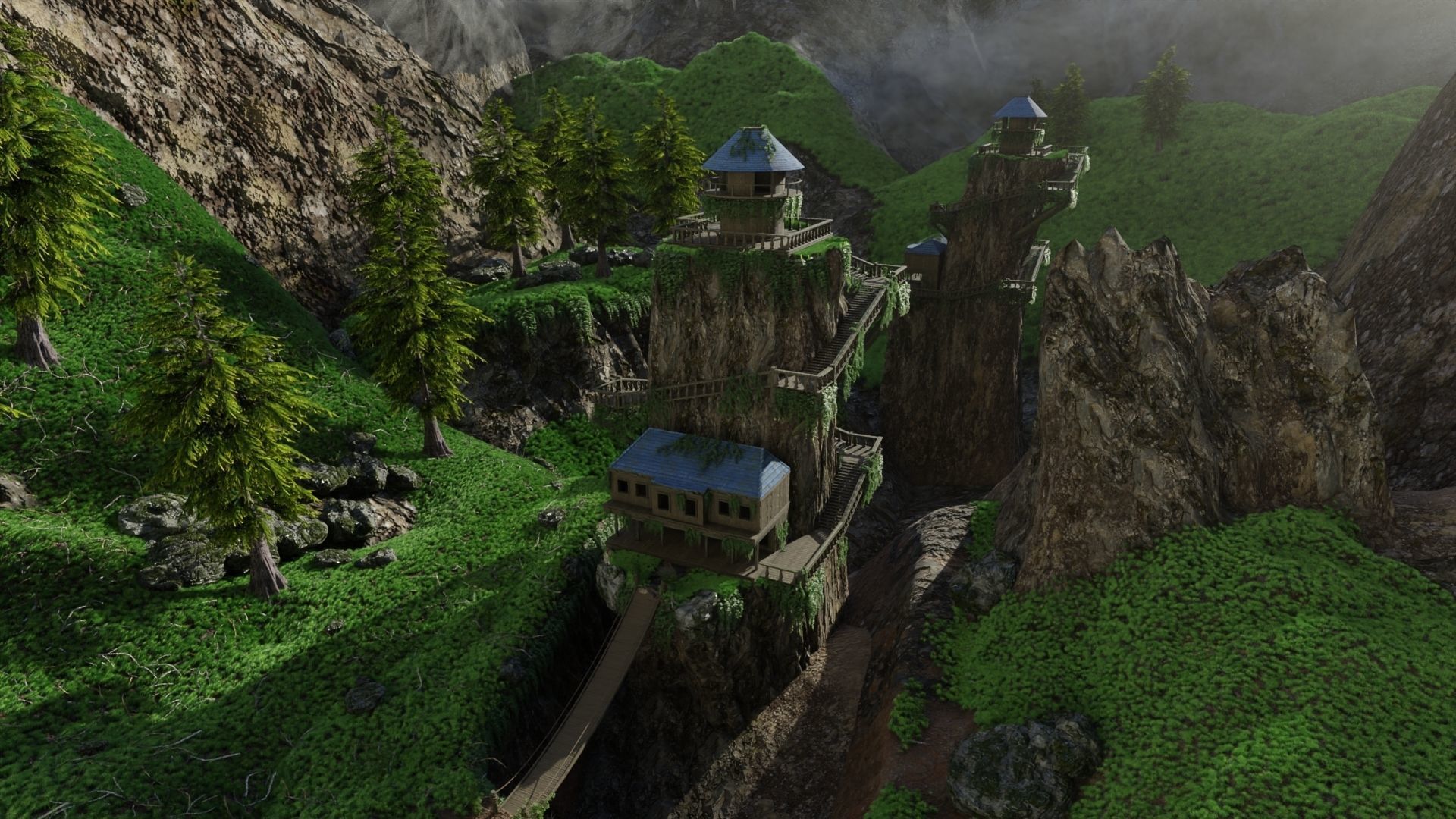 House on Mountain Scene 3D model_6