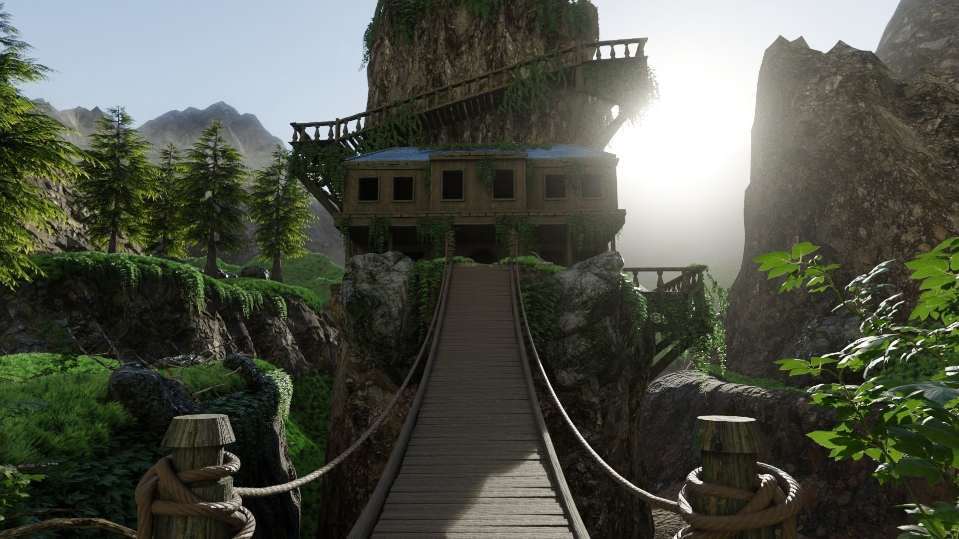 House on Mountain Scene 3D model_2