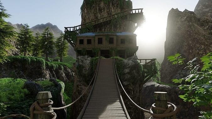 House on Mountain Scene 3D model 3