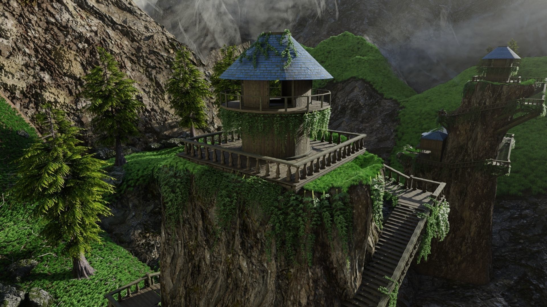 House on Mountain Scene 3D model_5