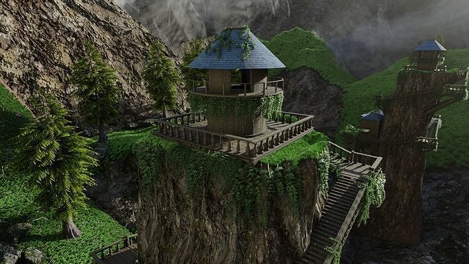 House on Mountain Scene 3D model 6