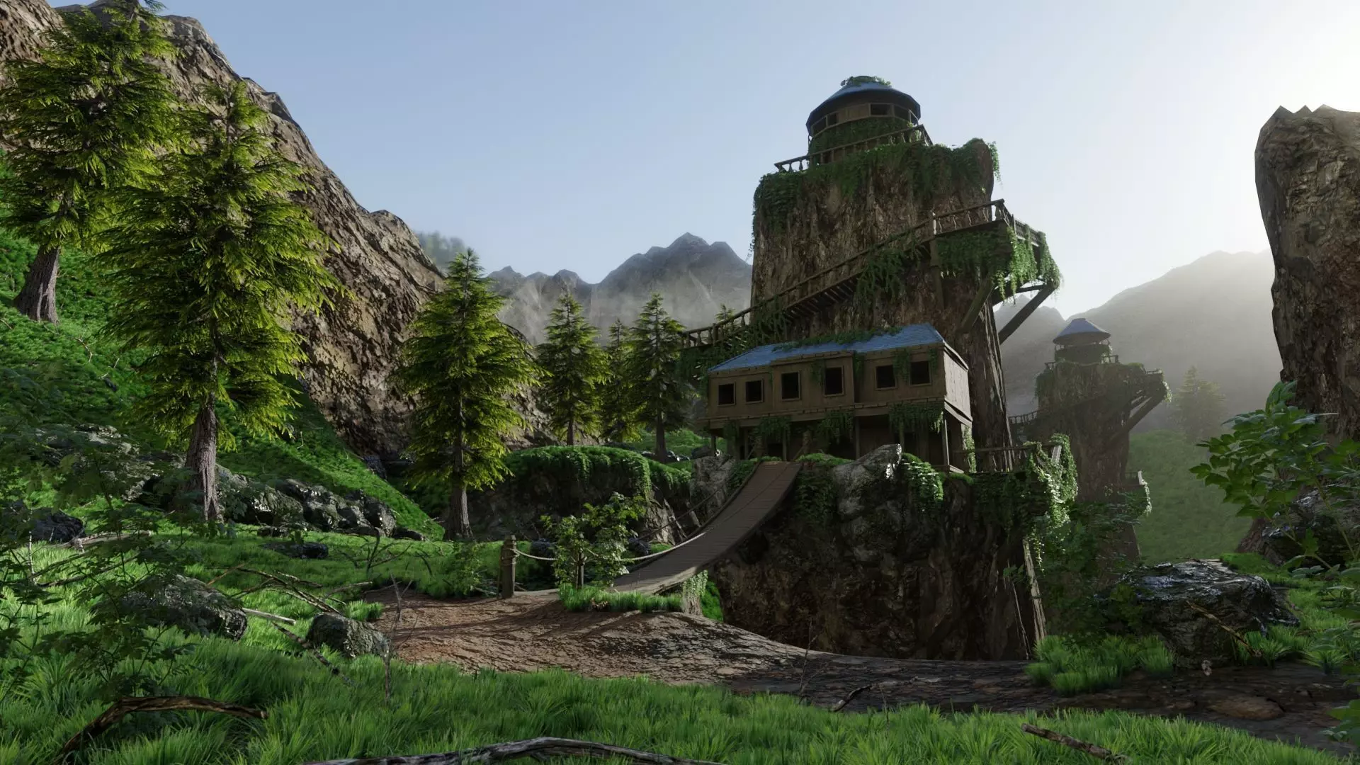 House on Mountain Scene 3D model_0