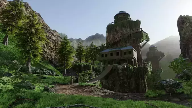 House on Mountain Scene 3D model