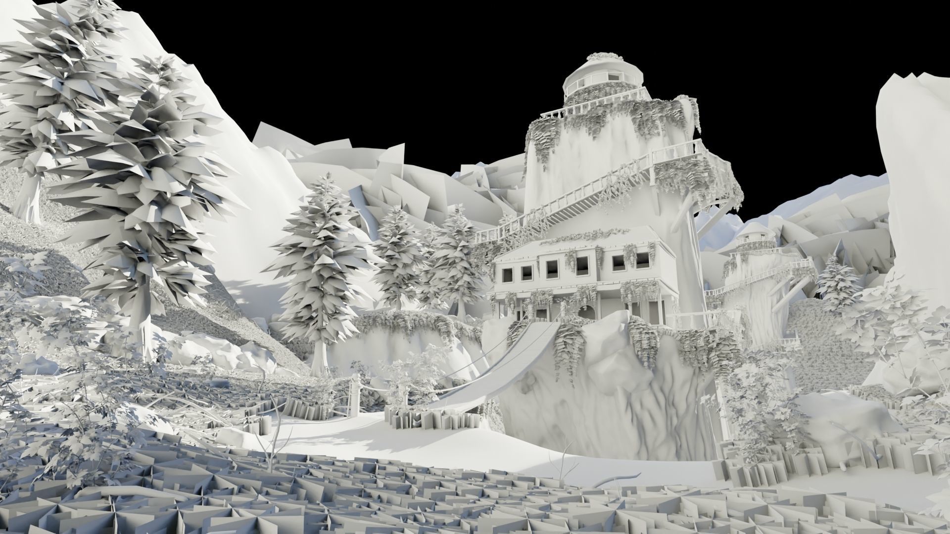 House on Mountain Scene 3D model_9