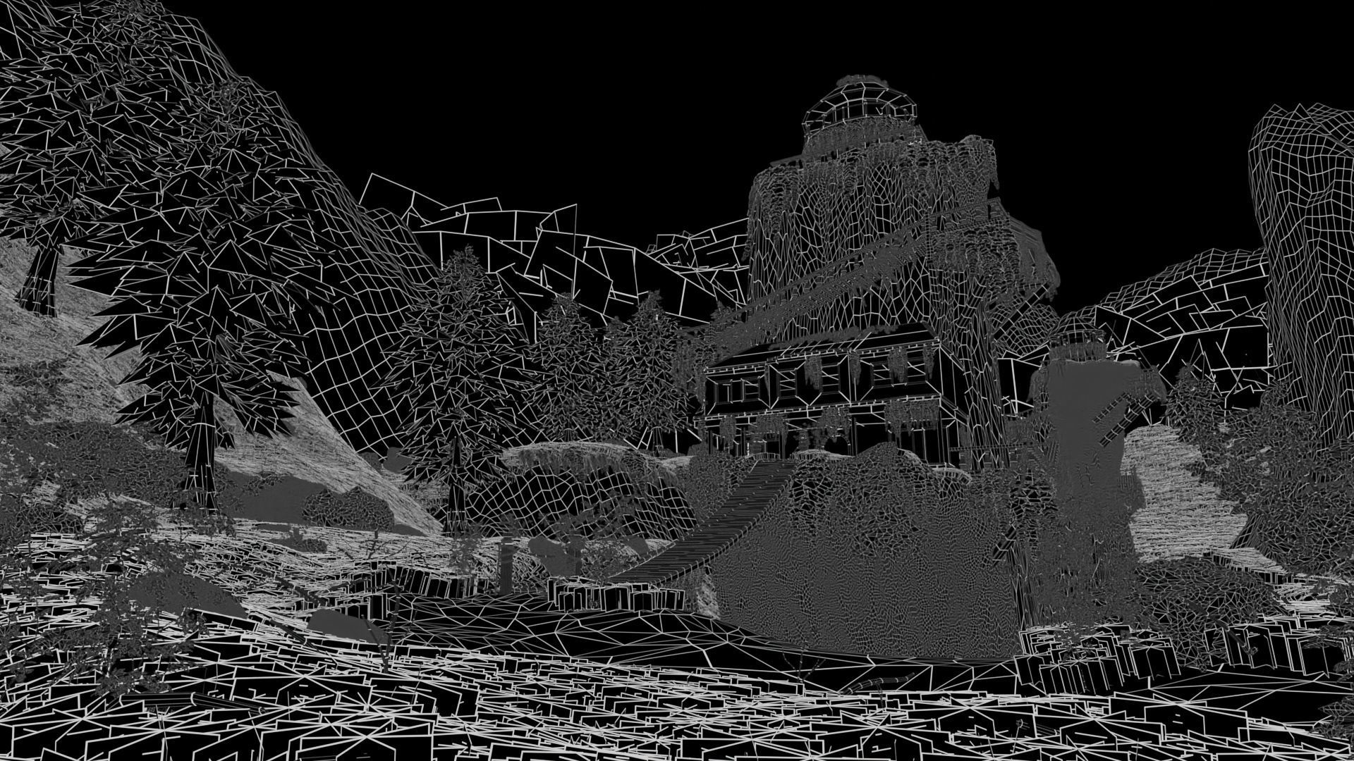 House on Mountain Scene 3D model_10