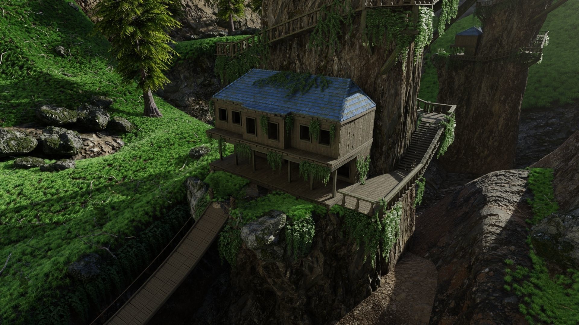 House on Mountain Scene 3D model_4