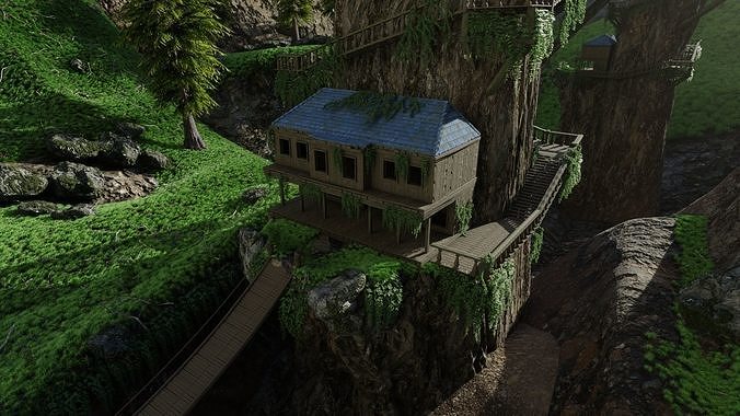 House on Mountain Scene 3D model 5