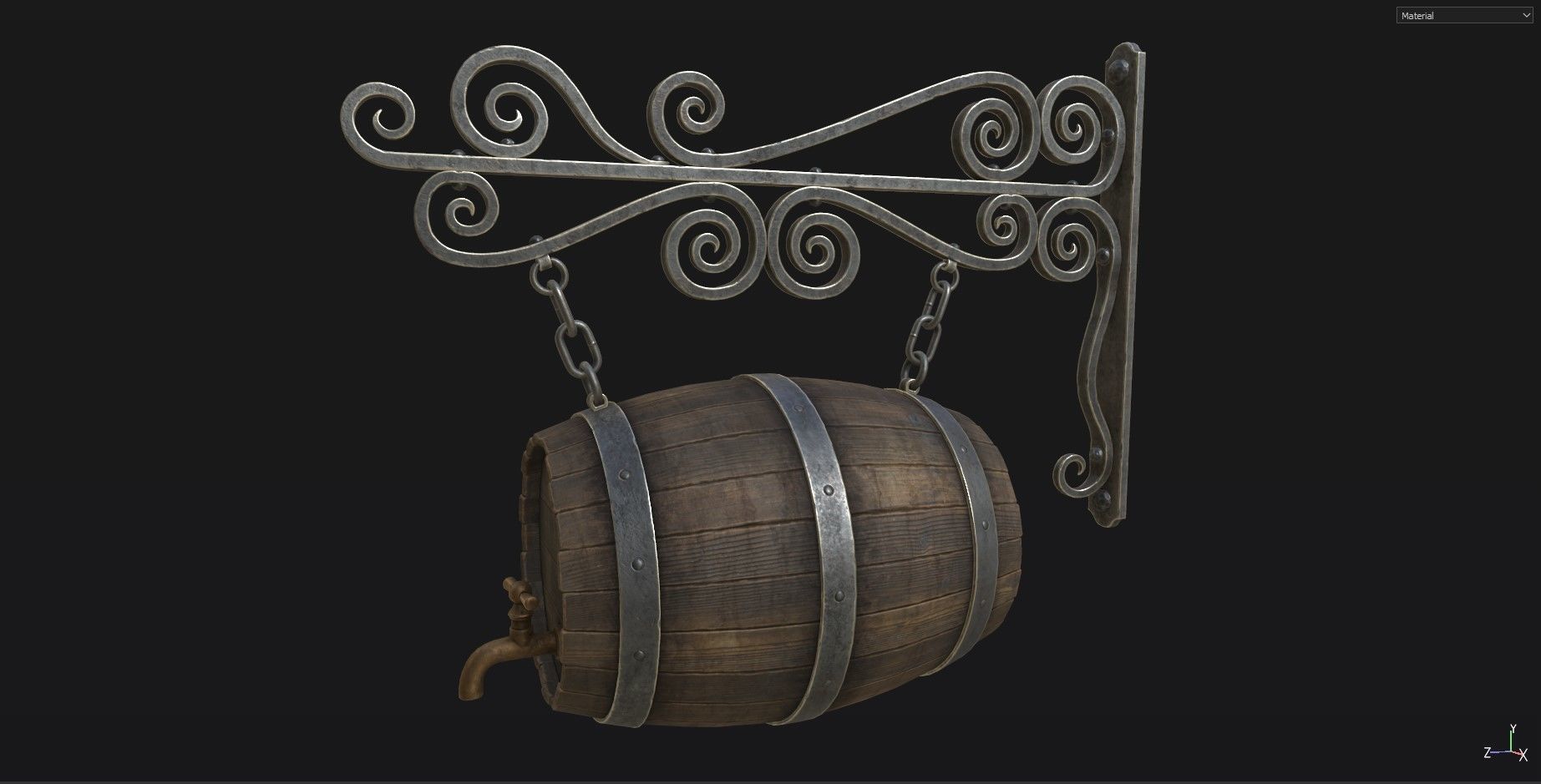 Medieval Tavern Sign Low-poly 3D model_3