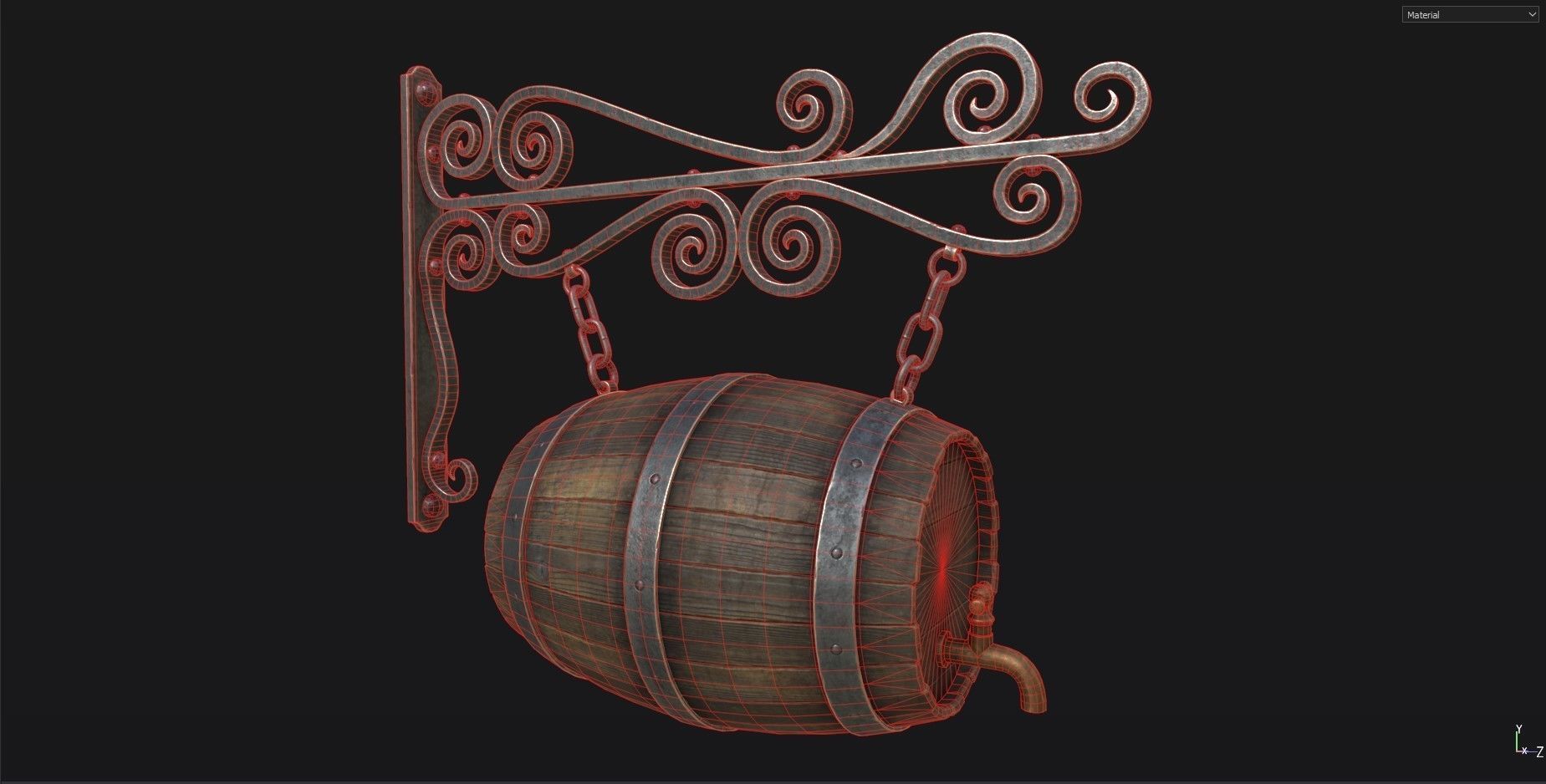 Medieval Tavern Sign Low-poly 3D model_4