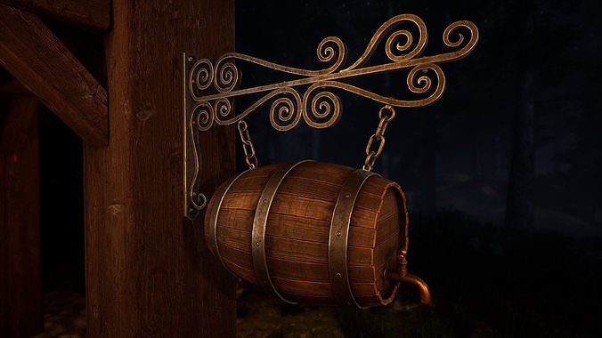 Medieval Tavern Sign Low-poly 3D model