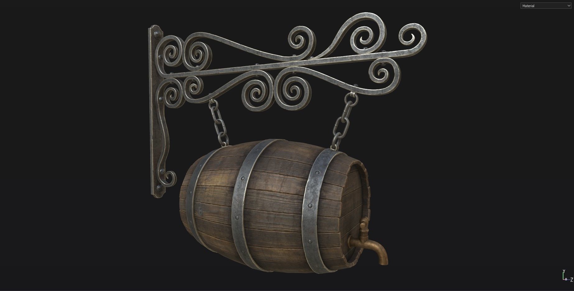 Medieval Tavern Sign Low-poly 3D model_2
