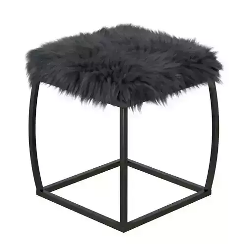 Ridge Road Decor Faux Fur Upholstered Ottoman in Gray