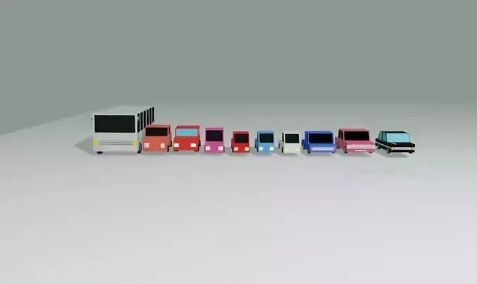 low poly cars and buses Free low-poly 3D model
