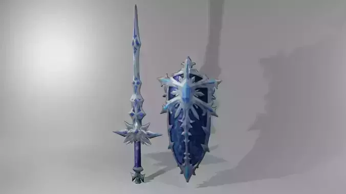 3D model of sword and armored shield 