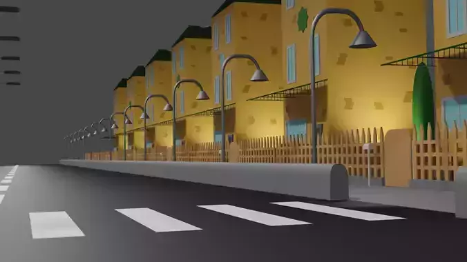 Building 3dmodel empty street at night