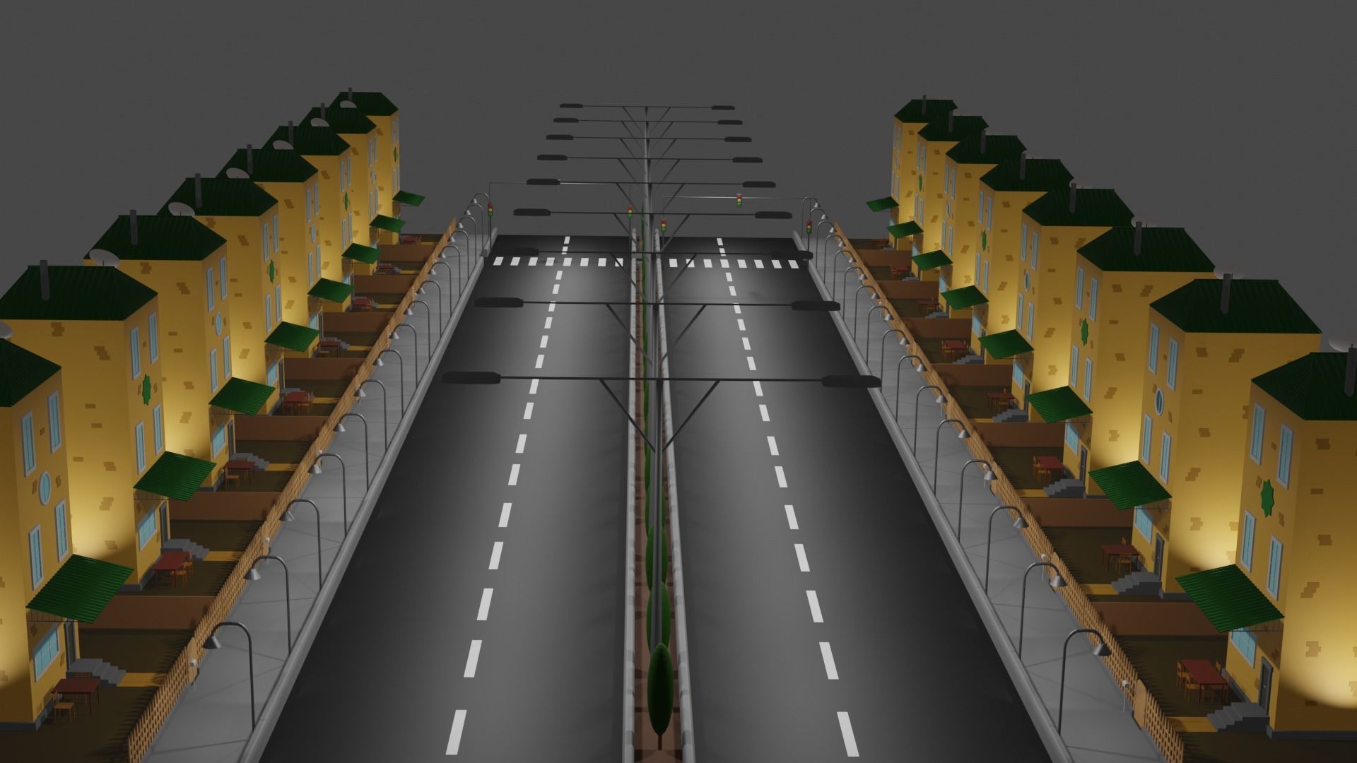 Building 3dmodel empty street at night Low-poly 3D model_1