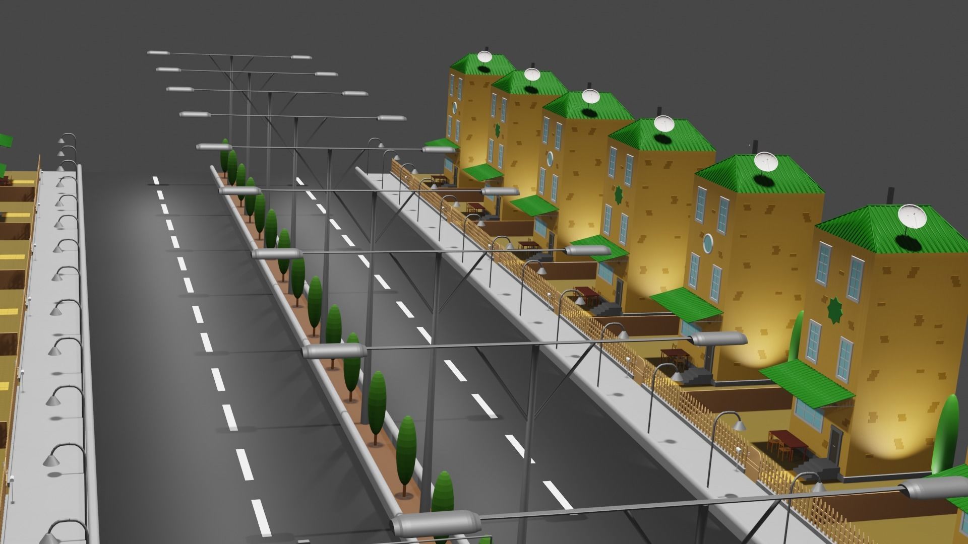 Building 3dmodel empty street at night Low-poly 3D model_3