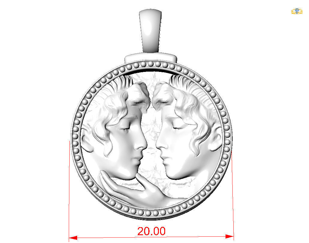 Gemini Zodiac Sign Pendant  3D print model_3