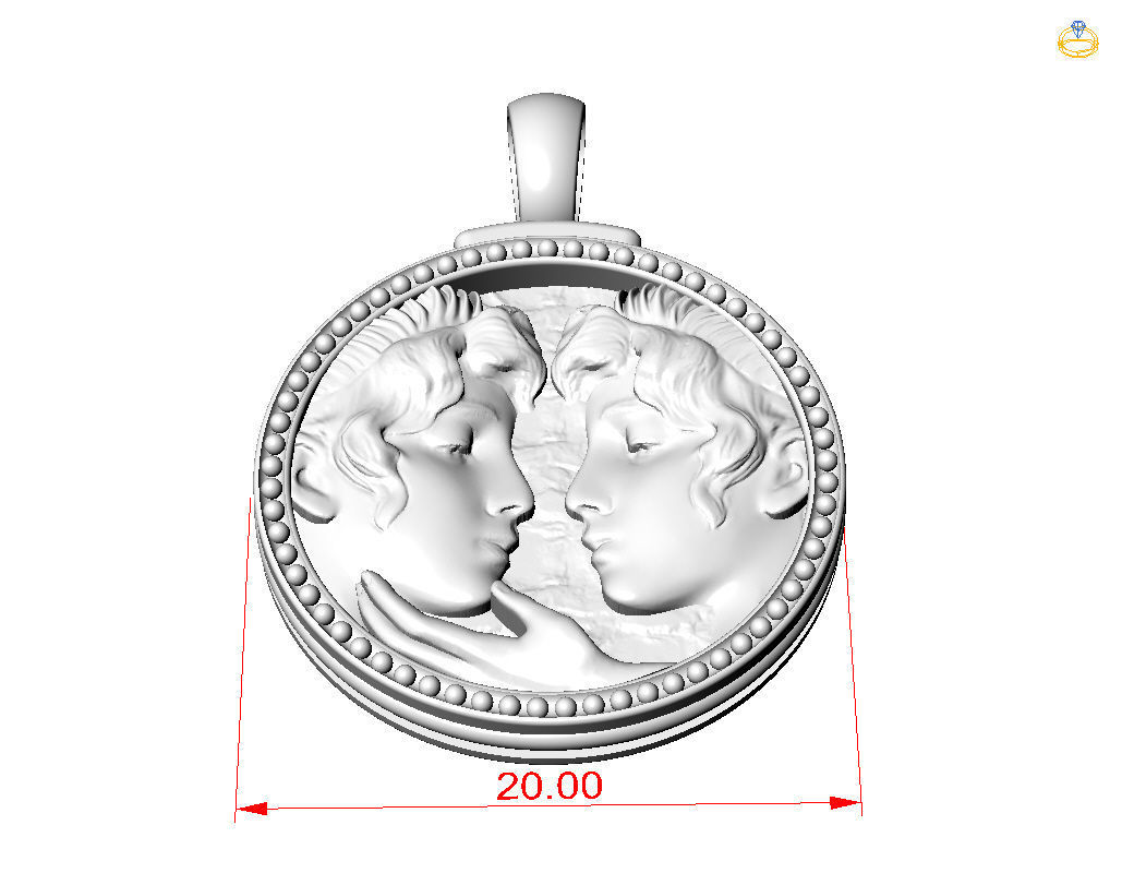 Gemini Zodiac Sign Pendant  3D print model_7