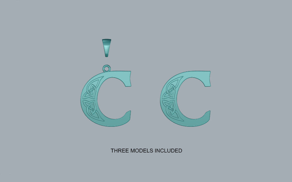 Celtic pendant letter C 3D print model_4
