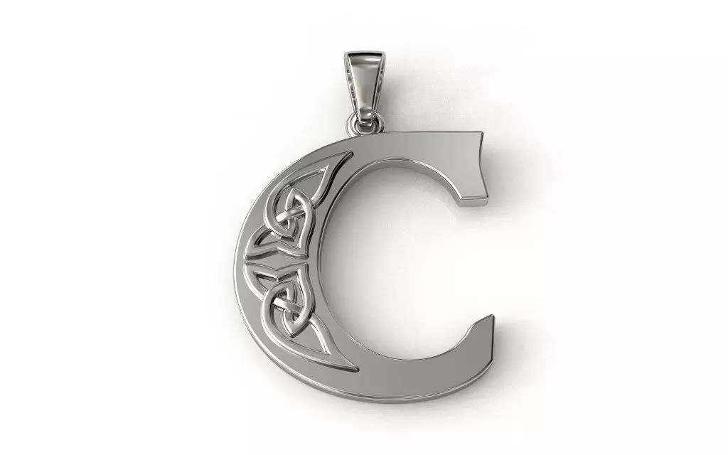 Celtic pendant letter C 3D print model_0