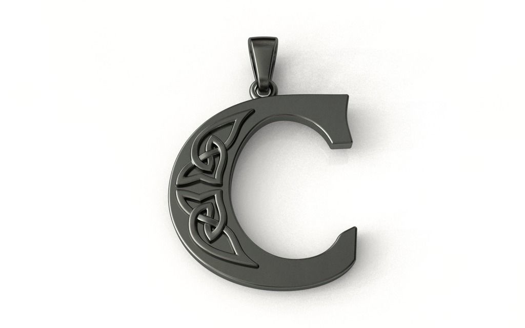 Celtic pendant letter C 3D print model_1