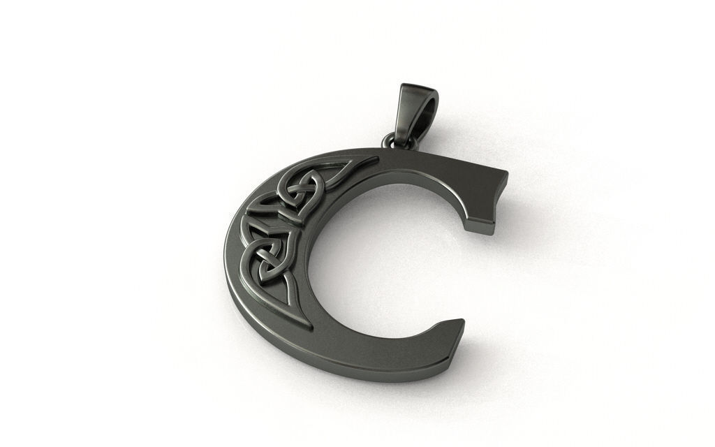 Celtic pendant letter C 3D print model_2