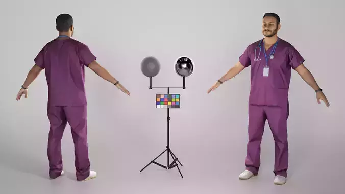 Male doctor in purple uniform ready for animation 299
