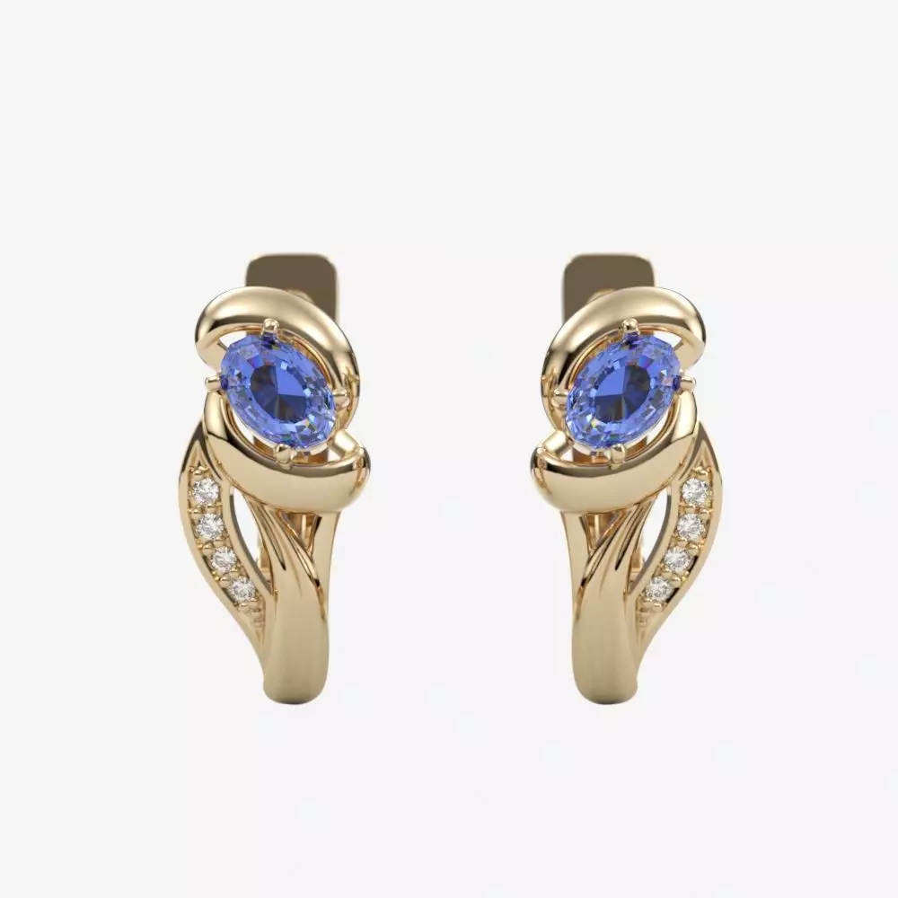 Women earrings with gems CAD 3dm stl 3D print model_0