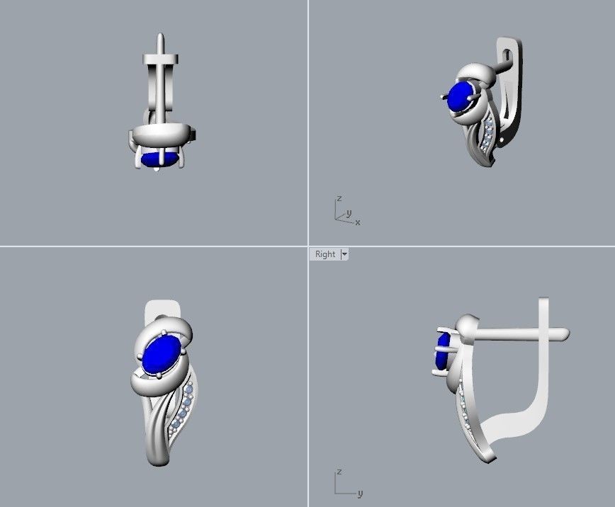 Women earrings with gems CAD 3dm stl 3D print model_18