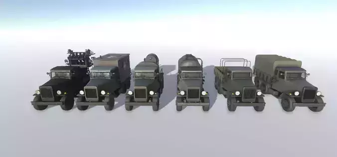 Old Military Trucks Set Low-poly 3D model