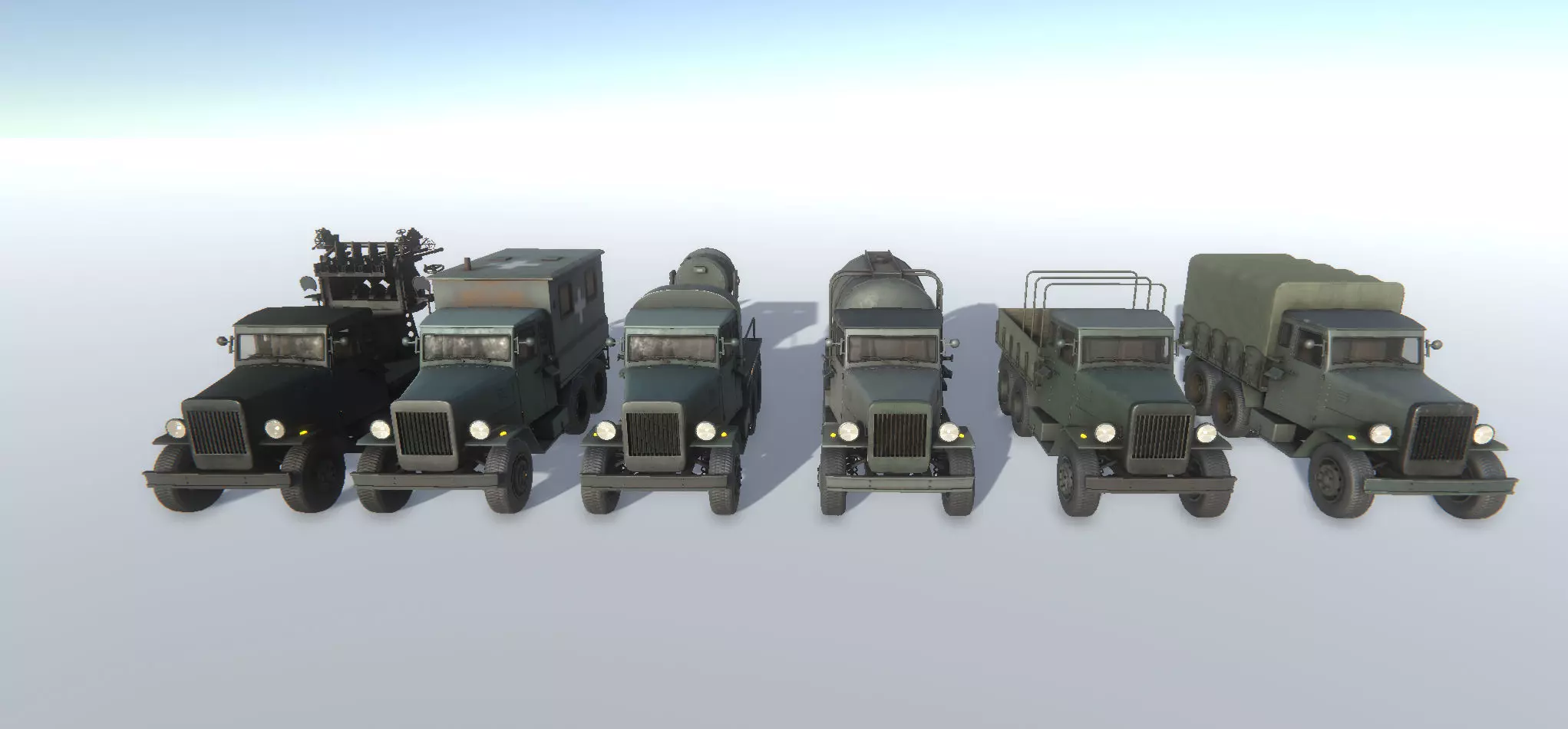 Old Military Trucks Set Low-poly 3D model_0