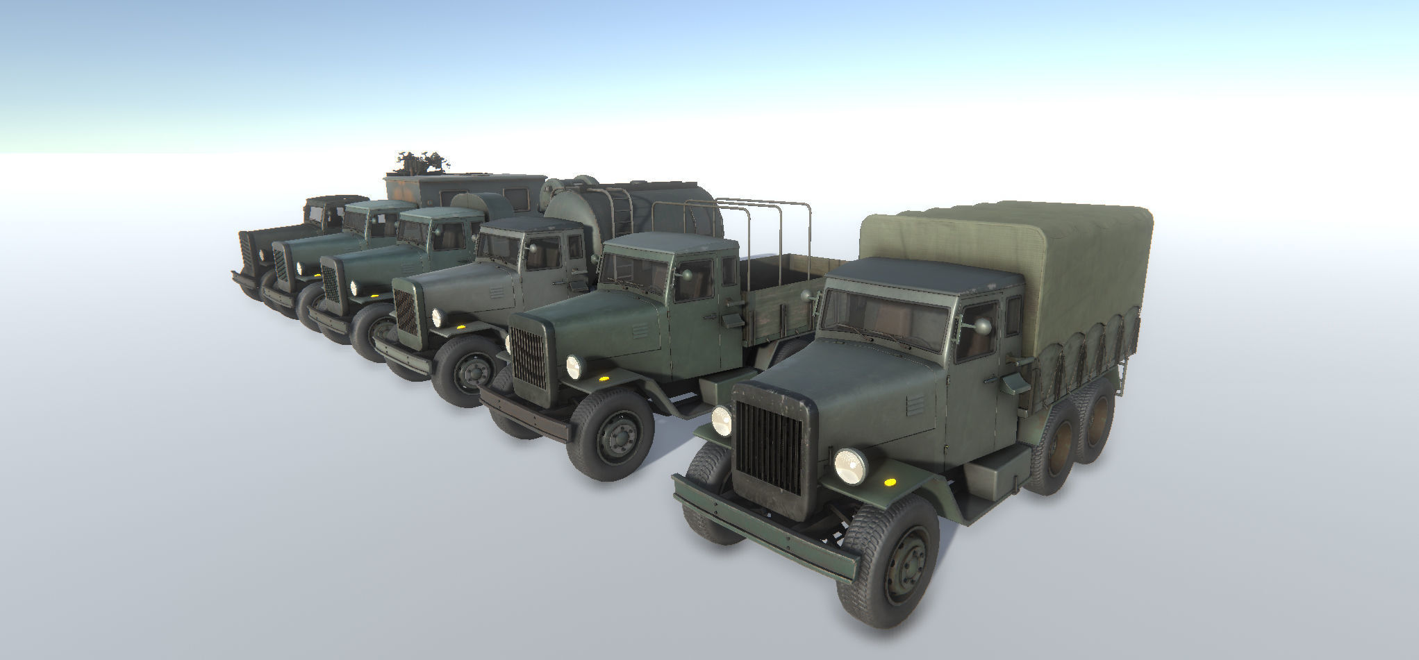 Old Military Trucks Set Low-poly 3D model_1