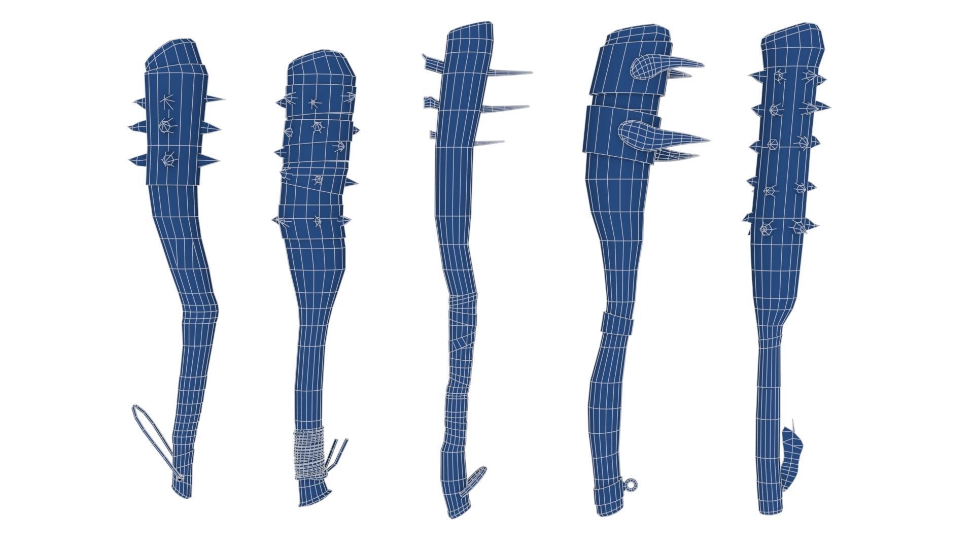 Set of Wooden Maces Low-poly 3D model_24