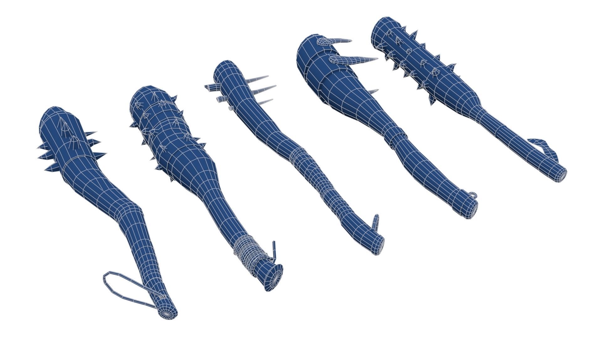 Set of Wooden Maces Low-poly 3D model_20