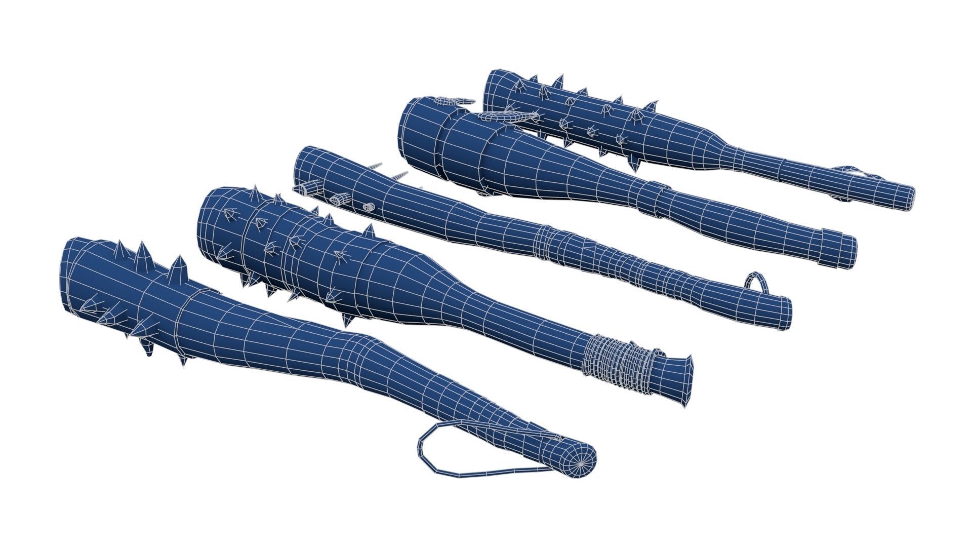 Set of Wooden Maces Low-poly 3D model_23