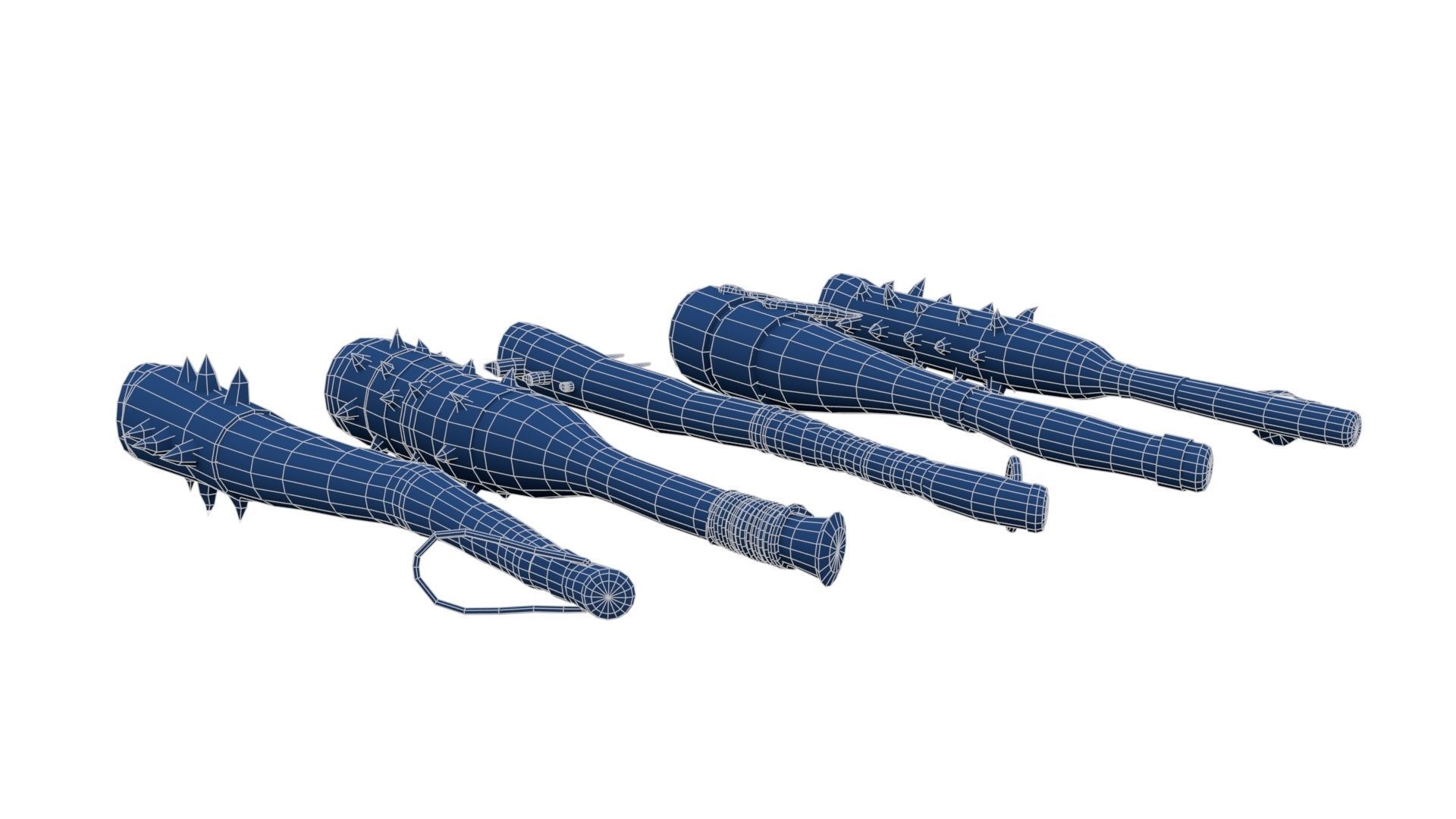 Set of Wooden Maces Low-poly 3D model_29