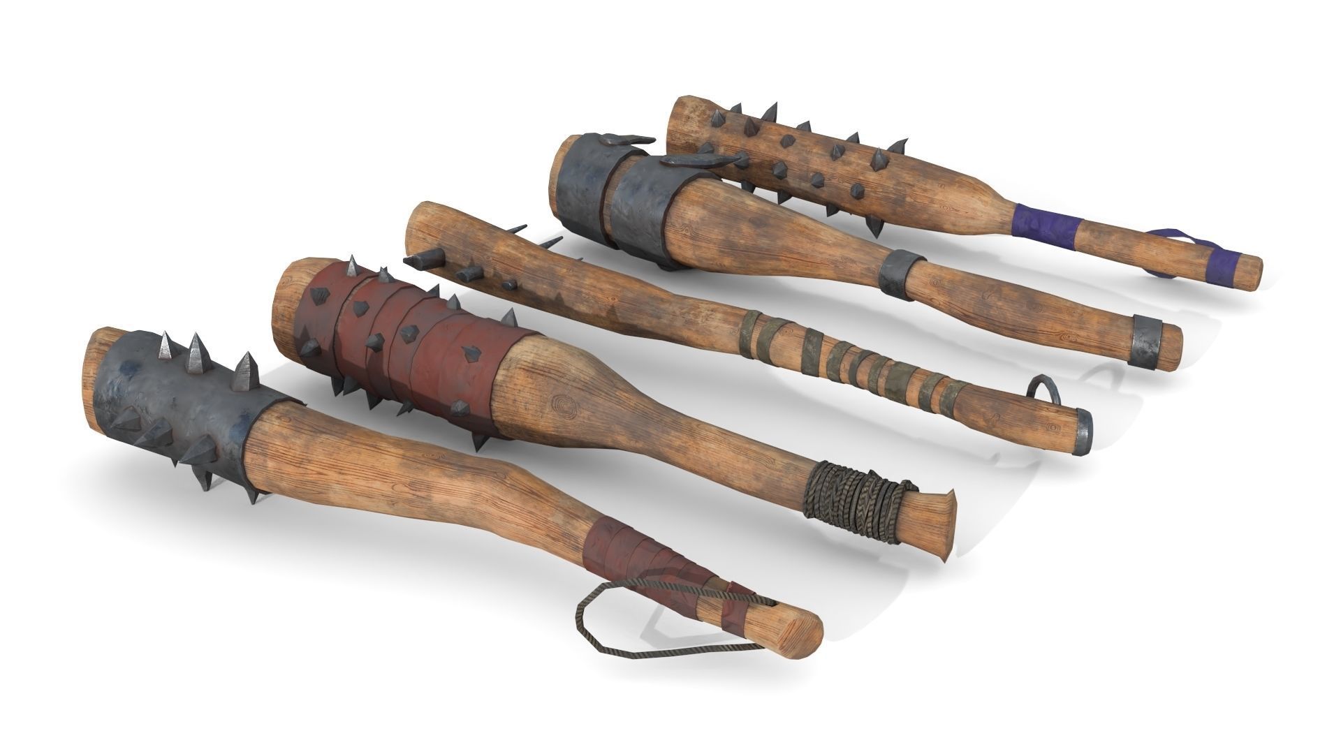 Set of Wooden Maces Low-poly 3D model_3