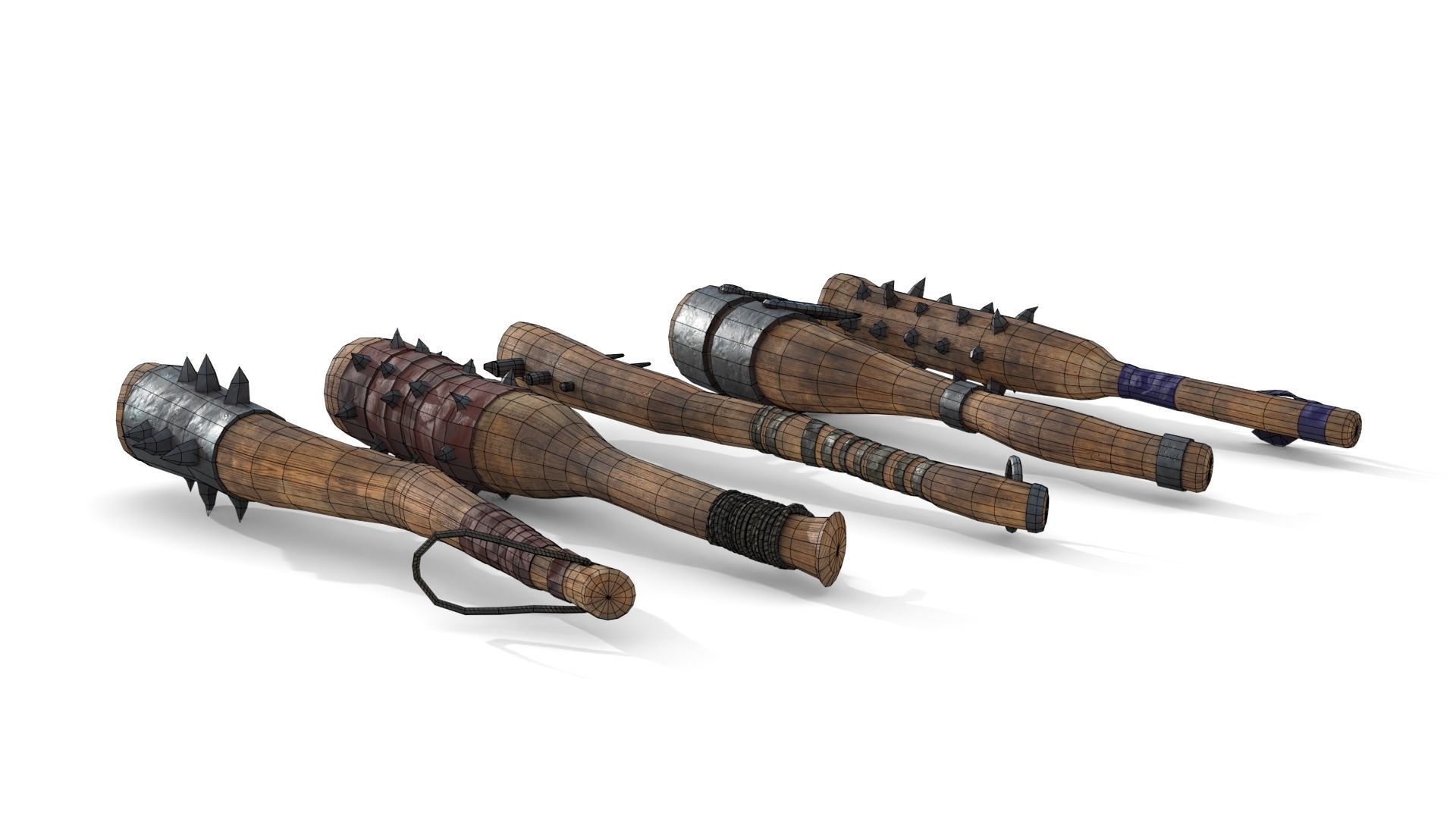 Set of Wooden Maces Low-poly 3D model_19