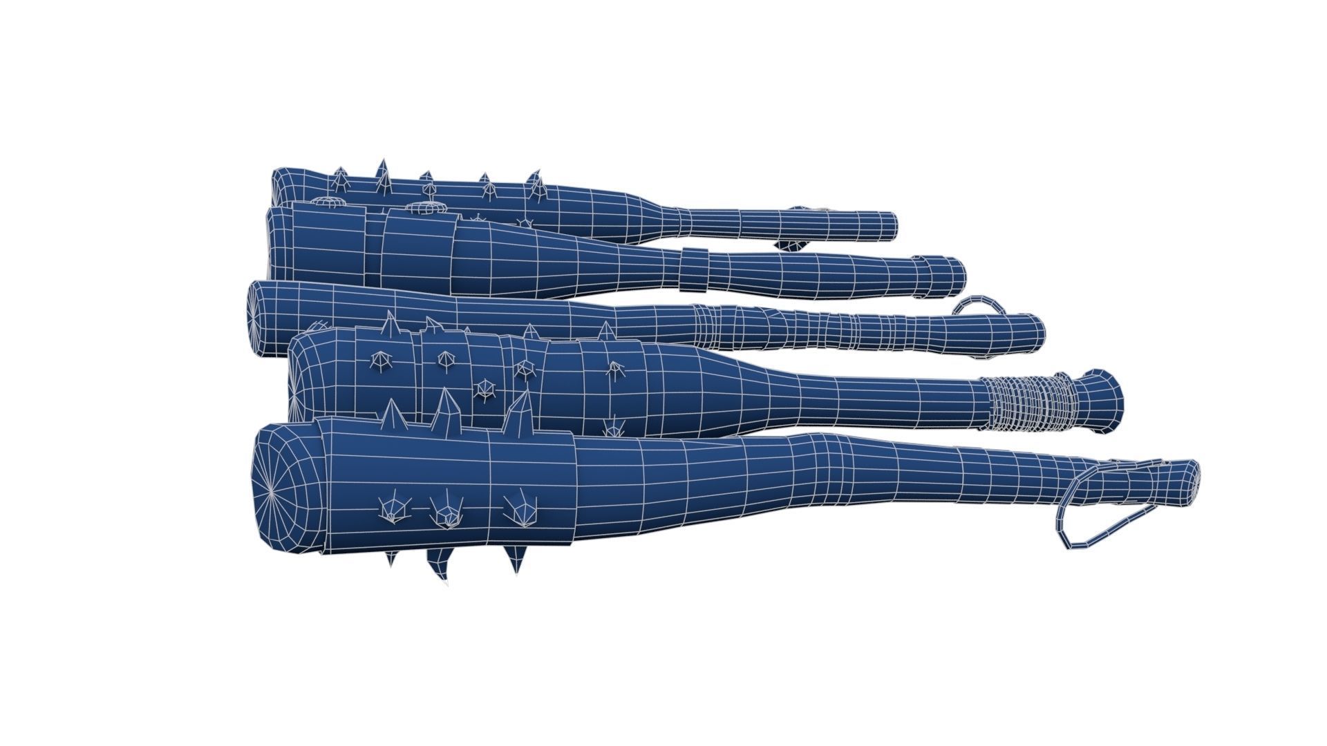 Set of Wooden Maces Low-poly 3D model_26