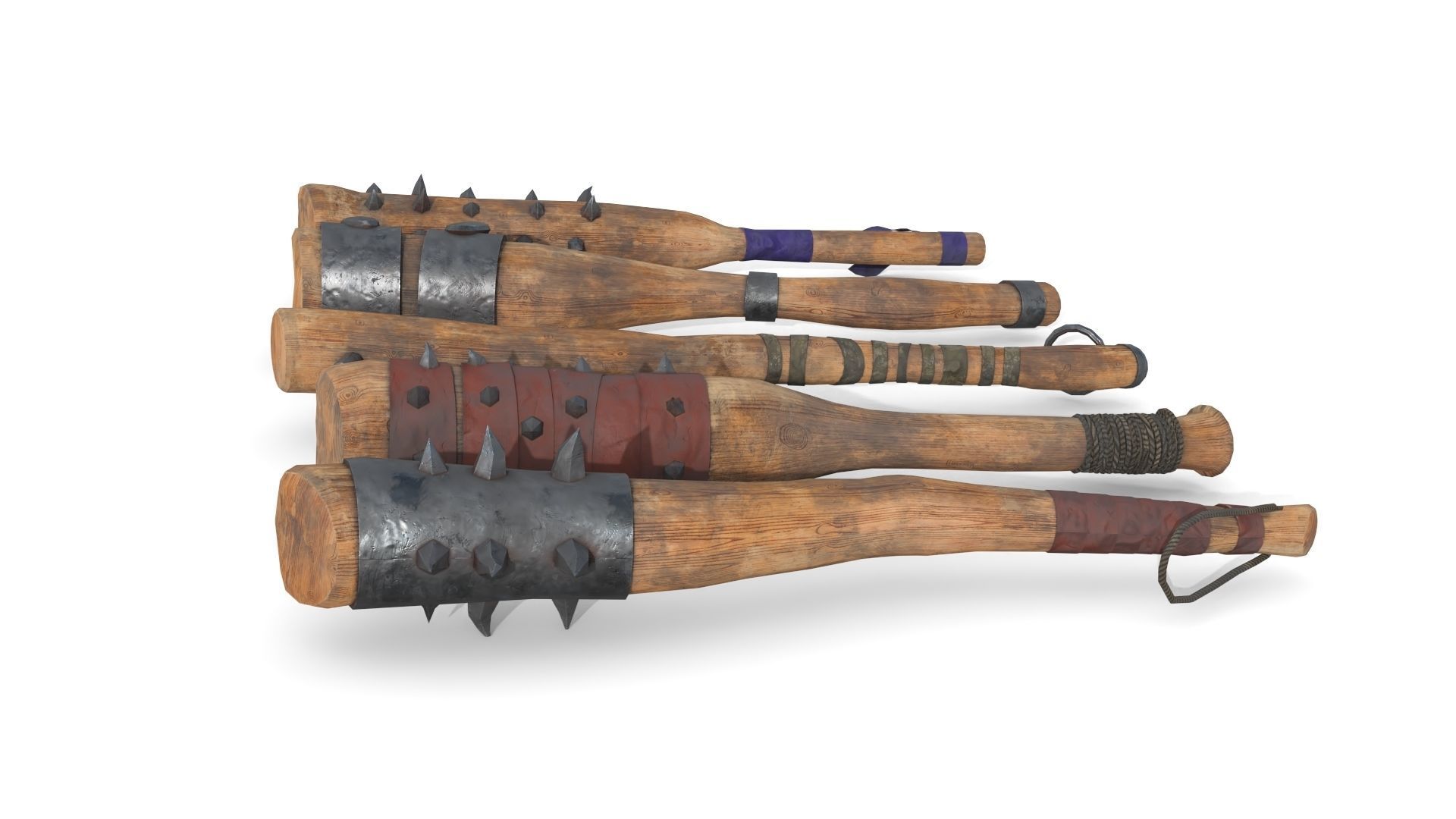 Set of Wooden Maces Low-poly 3D model_6