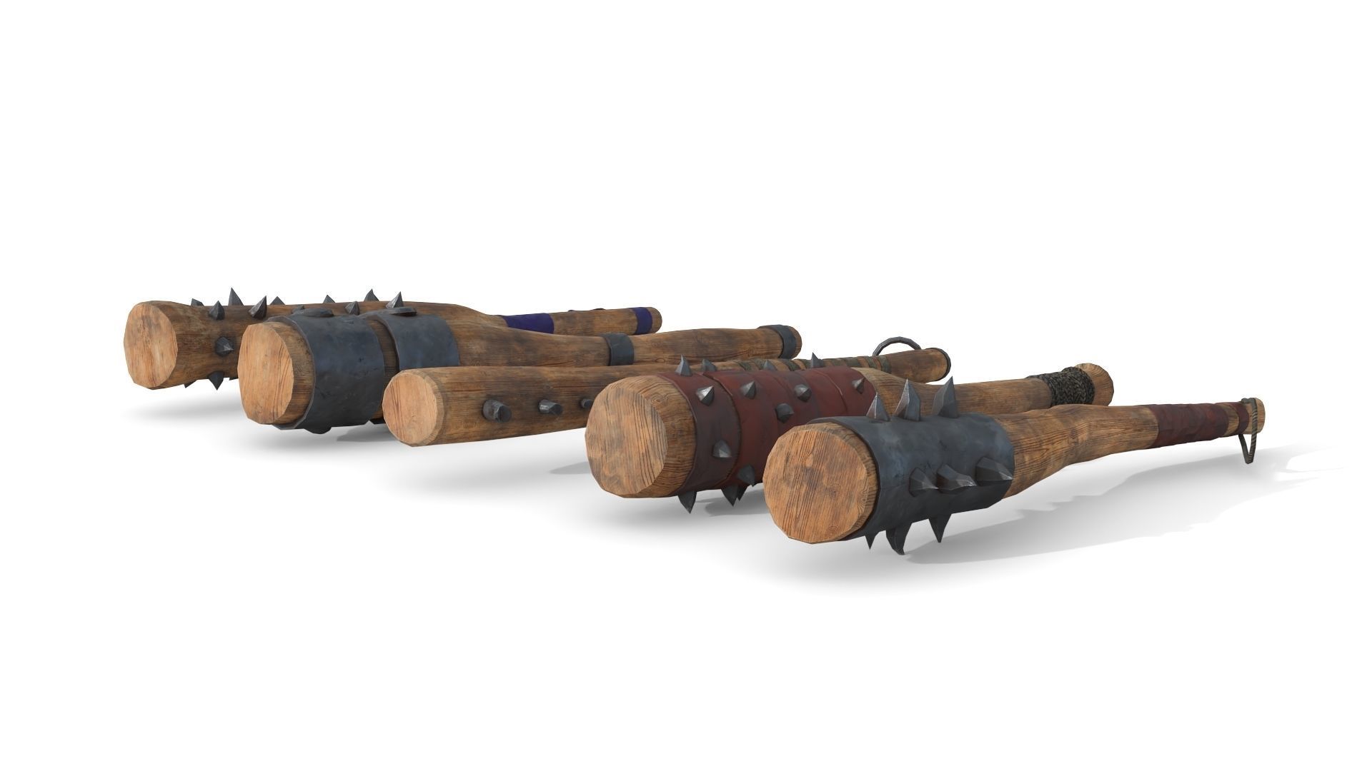 Set of Wooden Maces Low-poly 3D model_8