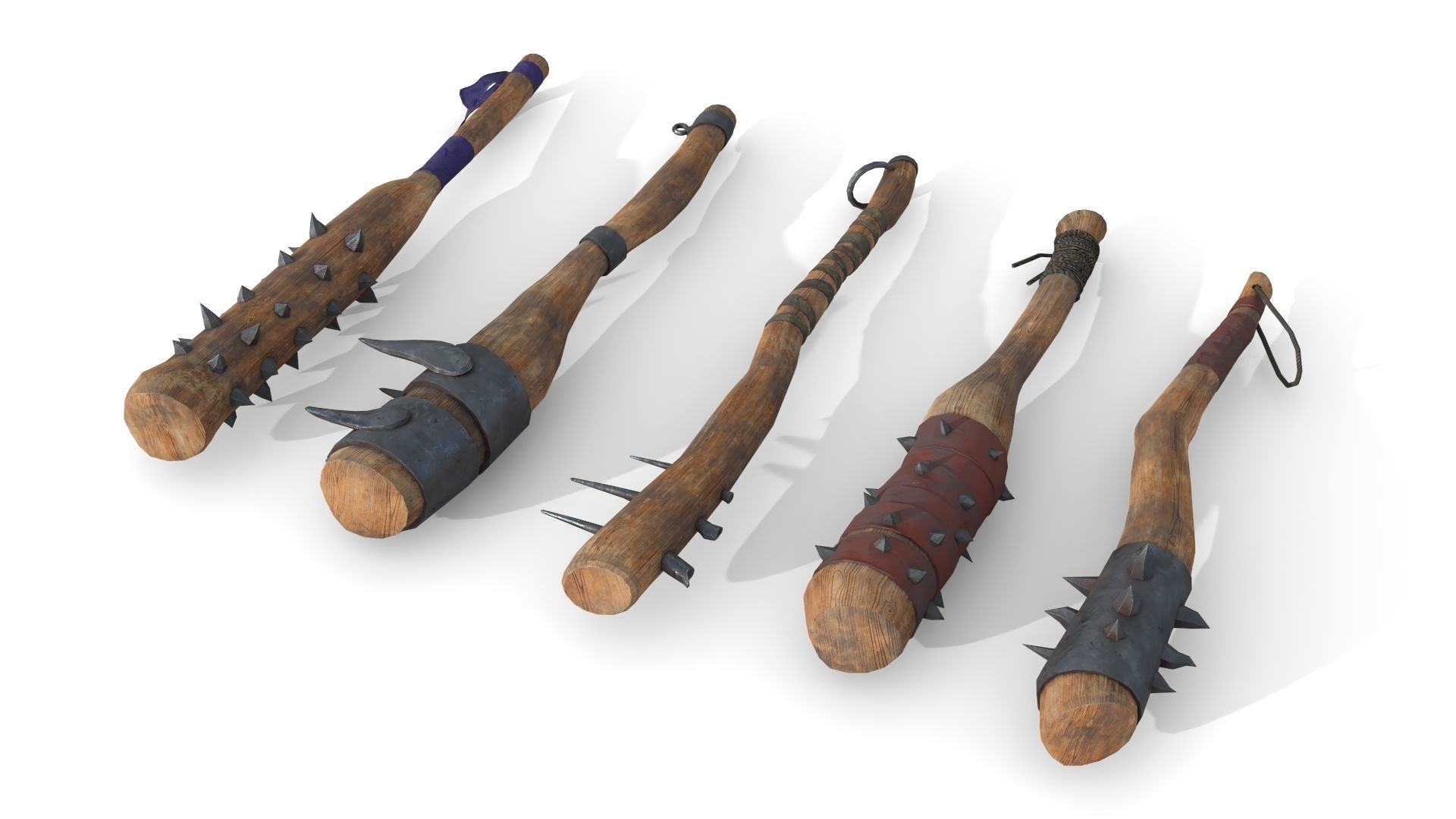 Set of Wooden Maces Low-poly 3D model_2