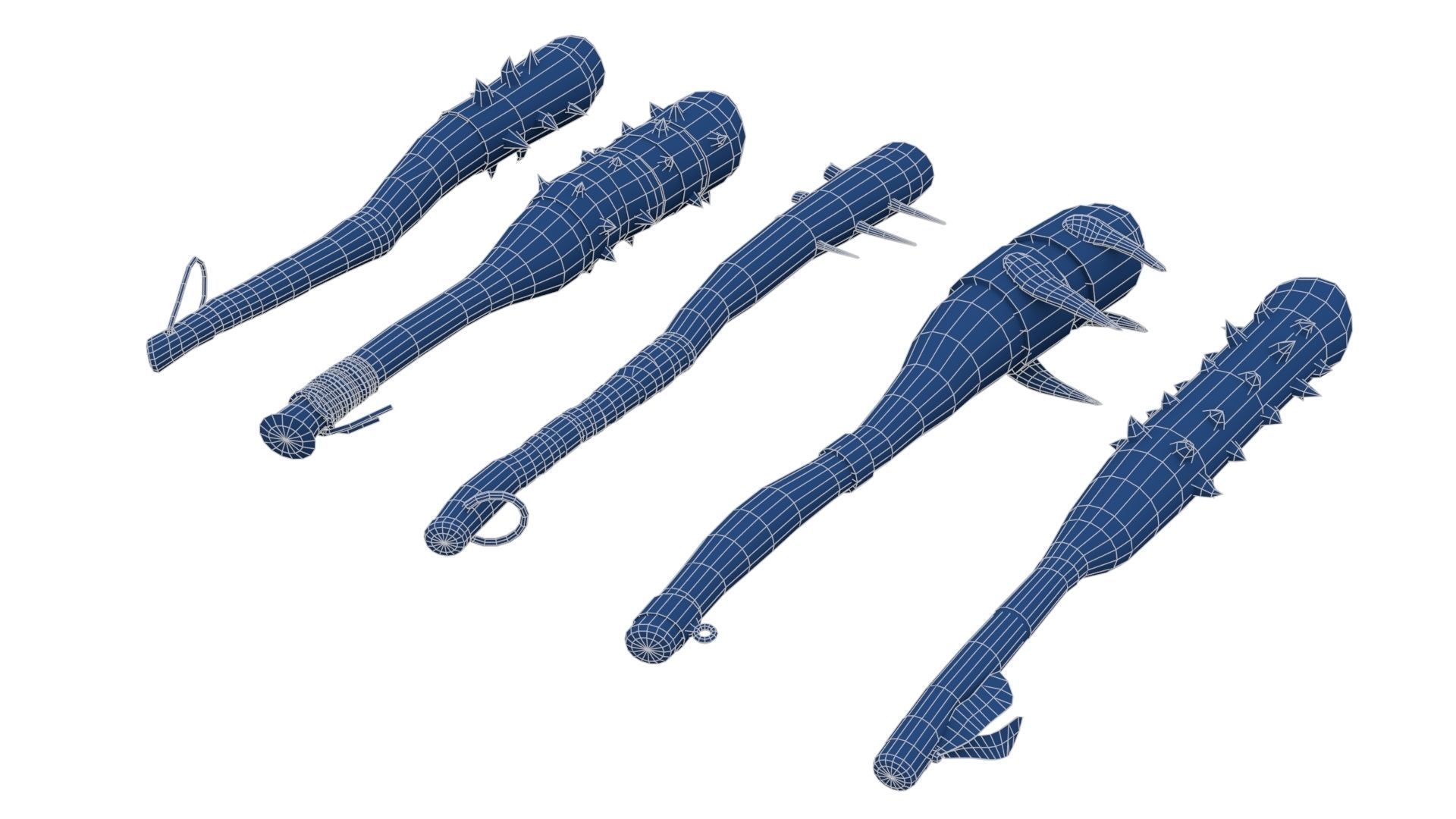 Set of Wooden Maces Low-poly 3D model_21