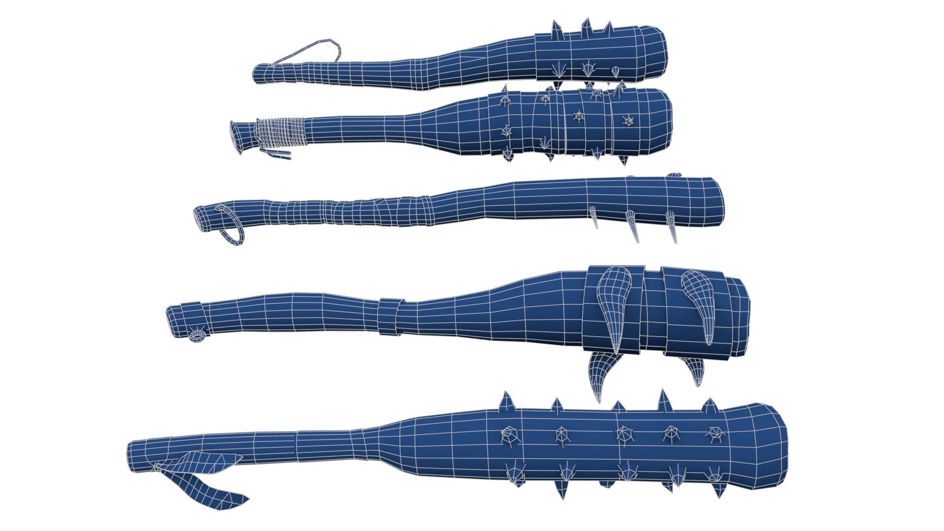 Set of Wooden Maces Low-poly 3D model_27