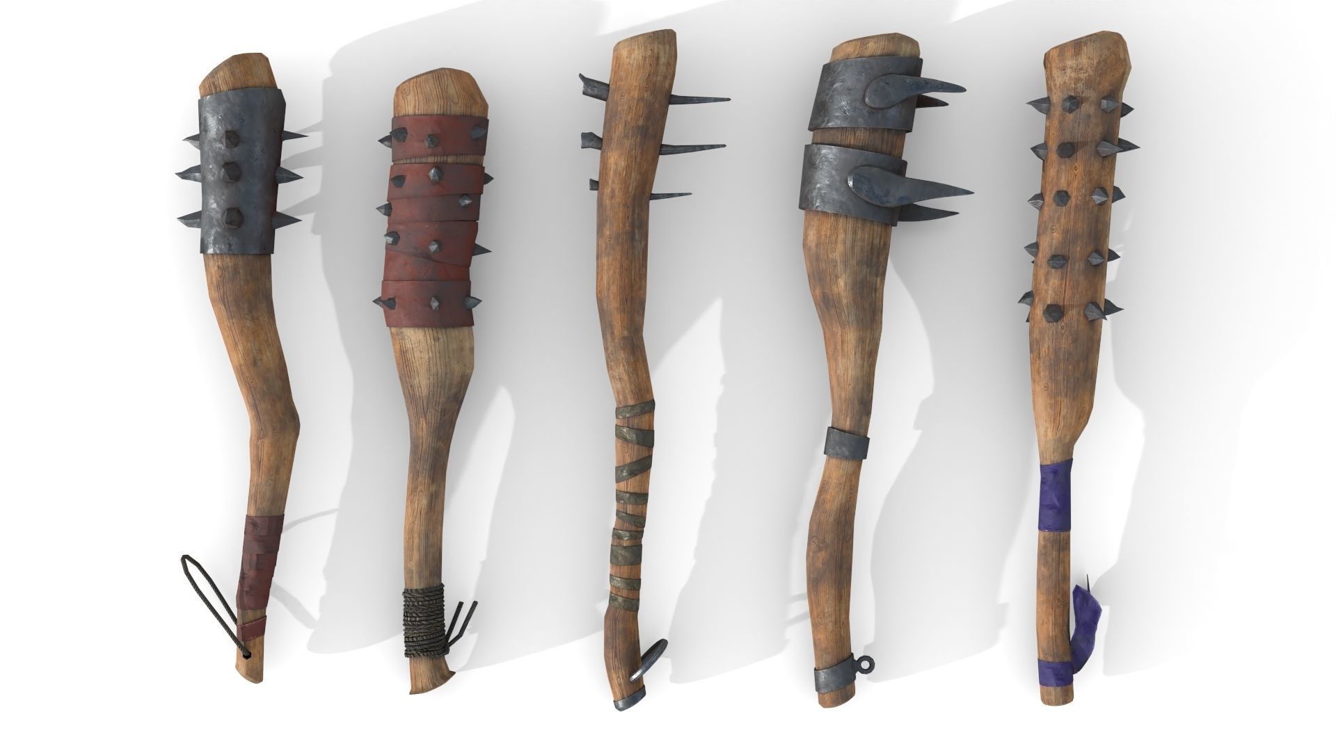 Set of Wooden Maces Low-poly 3D model_4