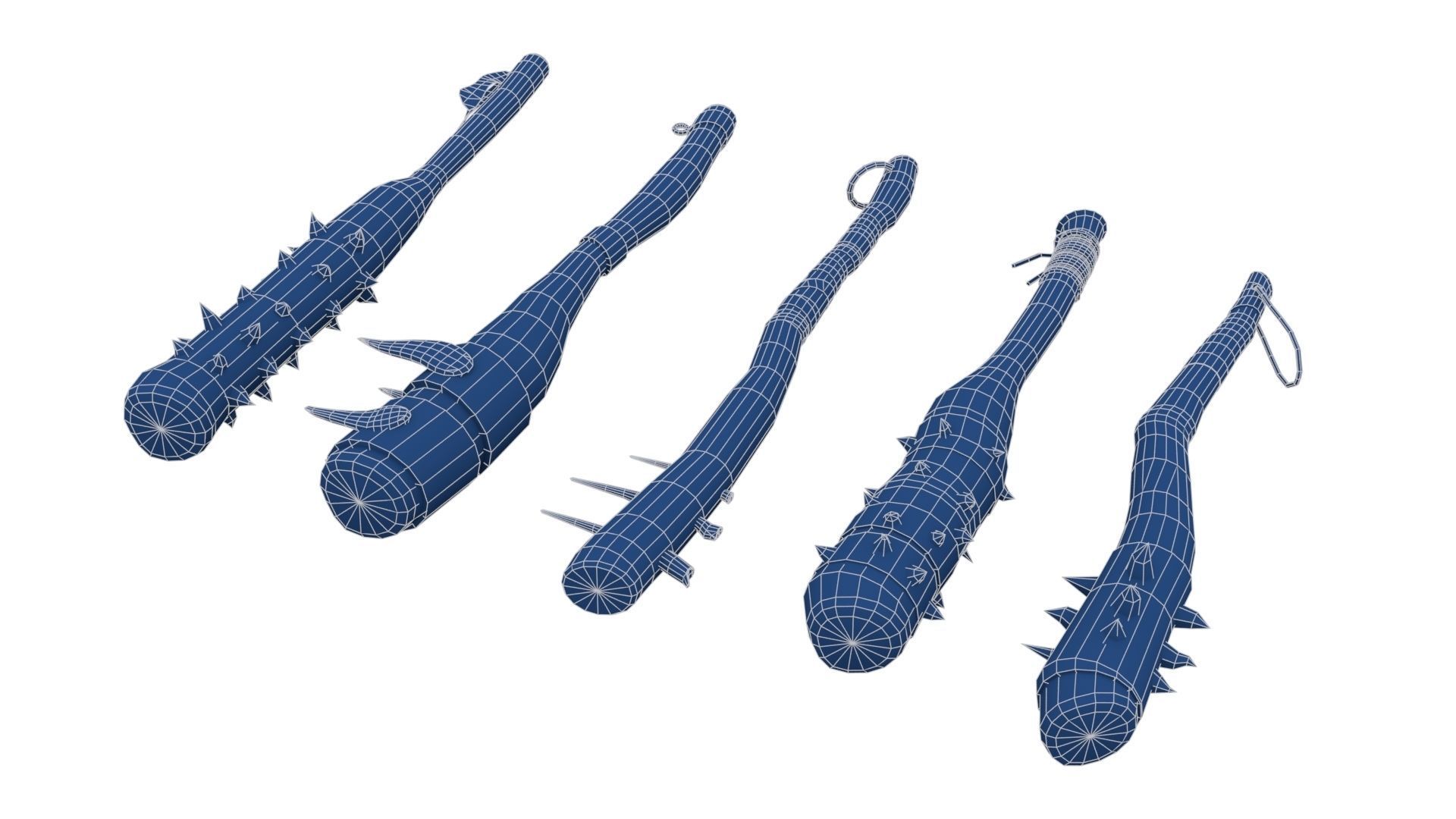 Set of Wooden Maces Low-poly 3D model_22
